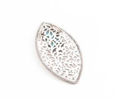 925 Sterling Silver Vintage Pendant Marquise Cut Turquoise Openwork Leaf PT25842
