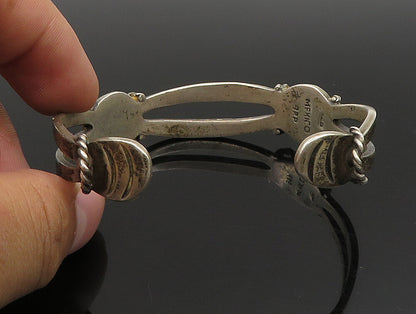 MEXICO 925 Silver  Vintage Wrapped Twist Rope Beaded Cuff Bracelet  BT9463