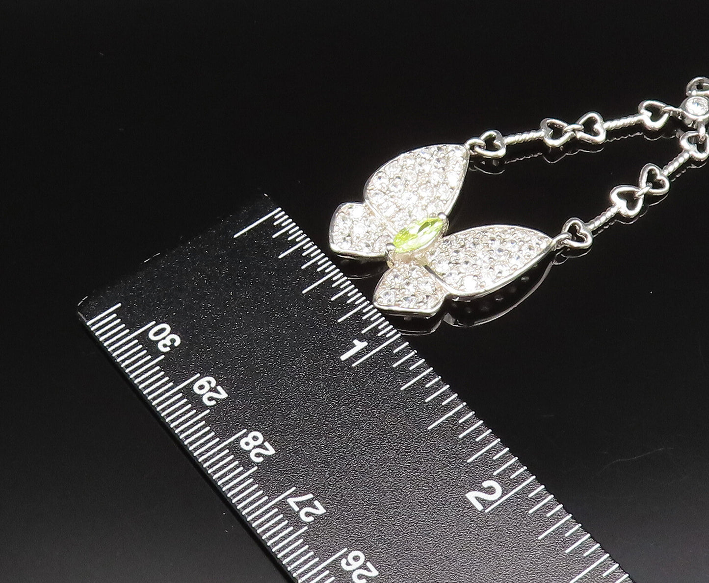 925 Silver  Vintage Peridot & Cubic Zirconia Butterfly & Heart Necklace NE3904