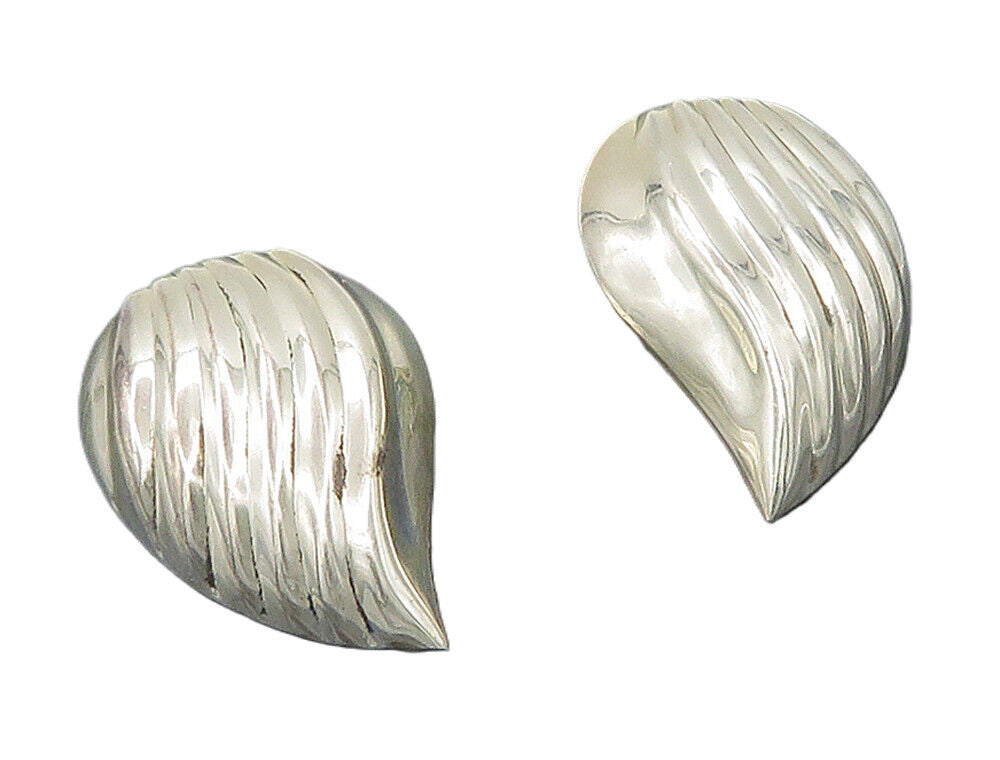925 Sterling Silver  Vintage Shiny Hollow Fluted Non Pierce Earrings  EG8001