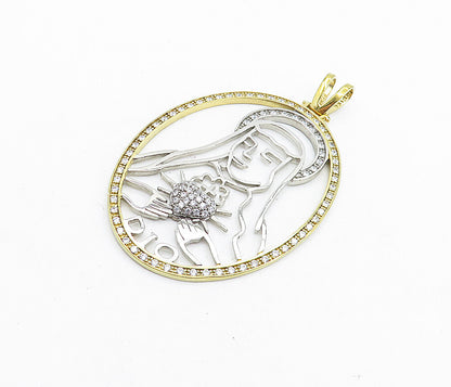 MEXICO 925 Sterling Silver  Vintage Cubic Zirconia Virgin Mary Pendant  PT4474