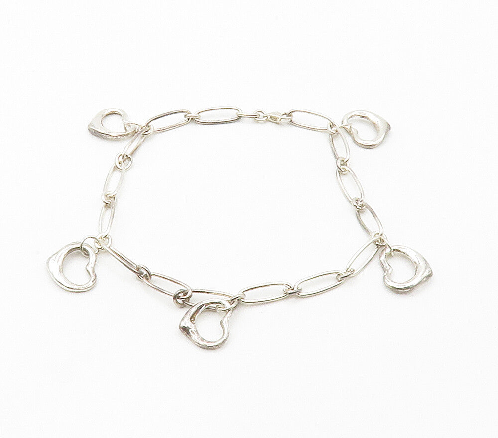 925 Sterling Silver  Shiny Open Love Heart Charmed Chain Bracelet  BT5963