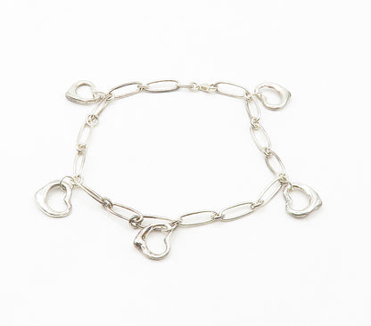 925 Sterling Silver  Shiny Open Love Heart Charmed Chain Bracelet  BT5963