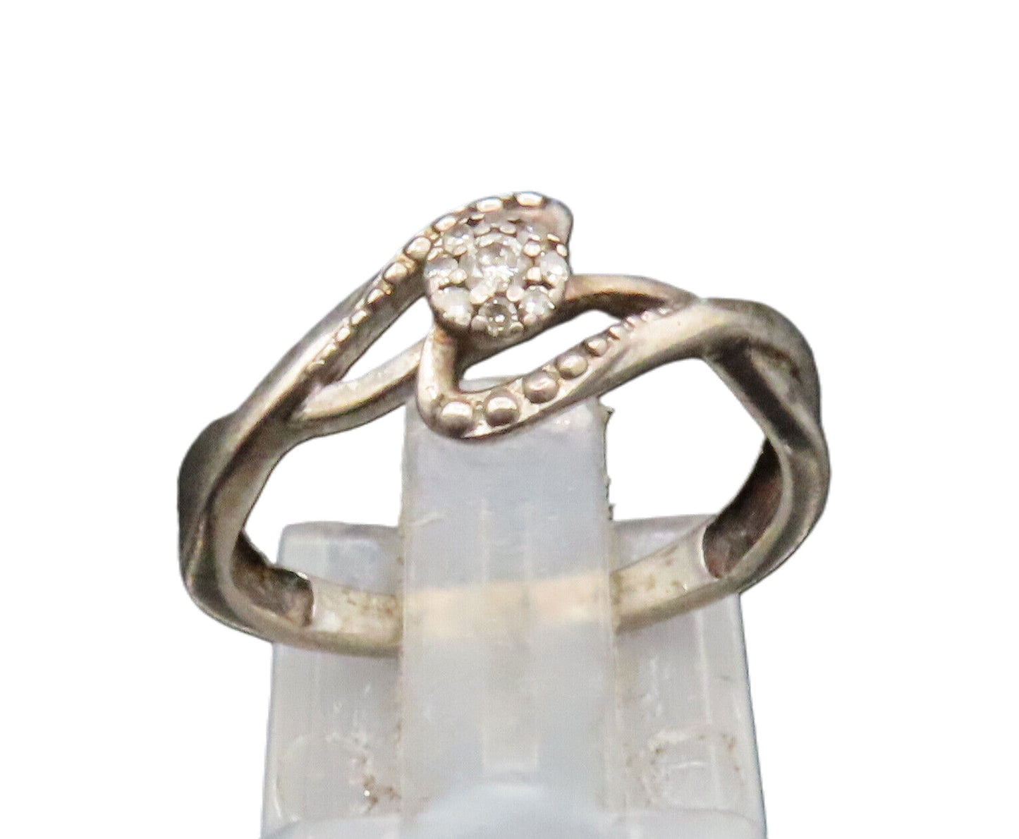 925 Silver  Vintage Dainty Genuine Diamonds Crisscross Swirl Ring Sz 6 RG25212