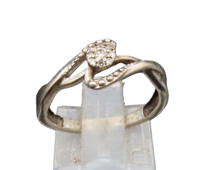925 Silver  Vintage Dainty Genuine Diamonds Crisscross Swirl Ring Sz 6 RG25212