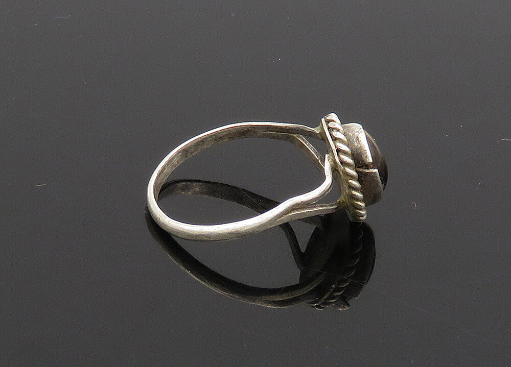 925 Silver  Vintage Cabochon Tiger's Eye Petite Band Ring Sz 4.5  RG20939