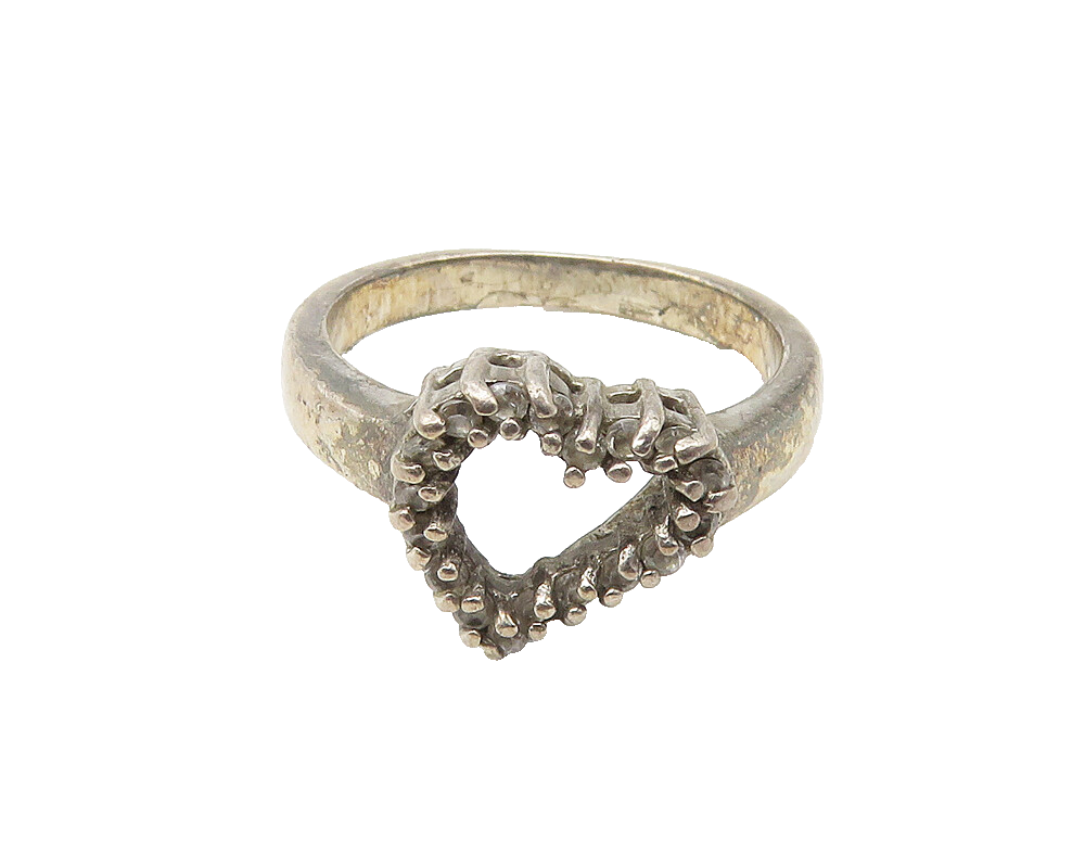 925 Sterling Silver  Vintage Topaz Open Love Heart Band Ring Sz 7  RG10267