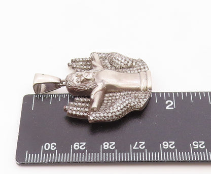 925 Sterling Silver  Vintage Cubic Zirconia Jesus Cross Hands Pendant  PT14436