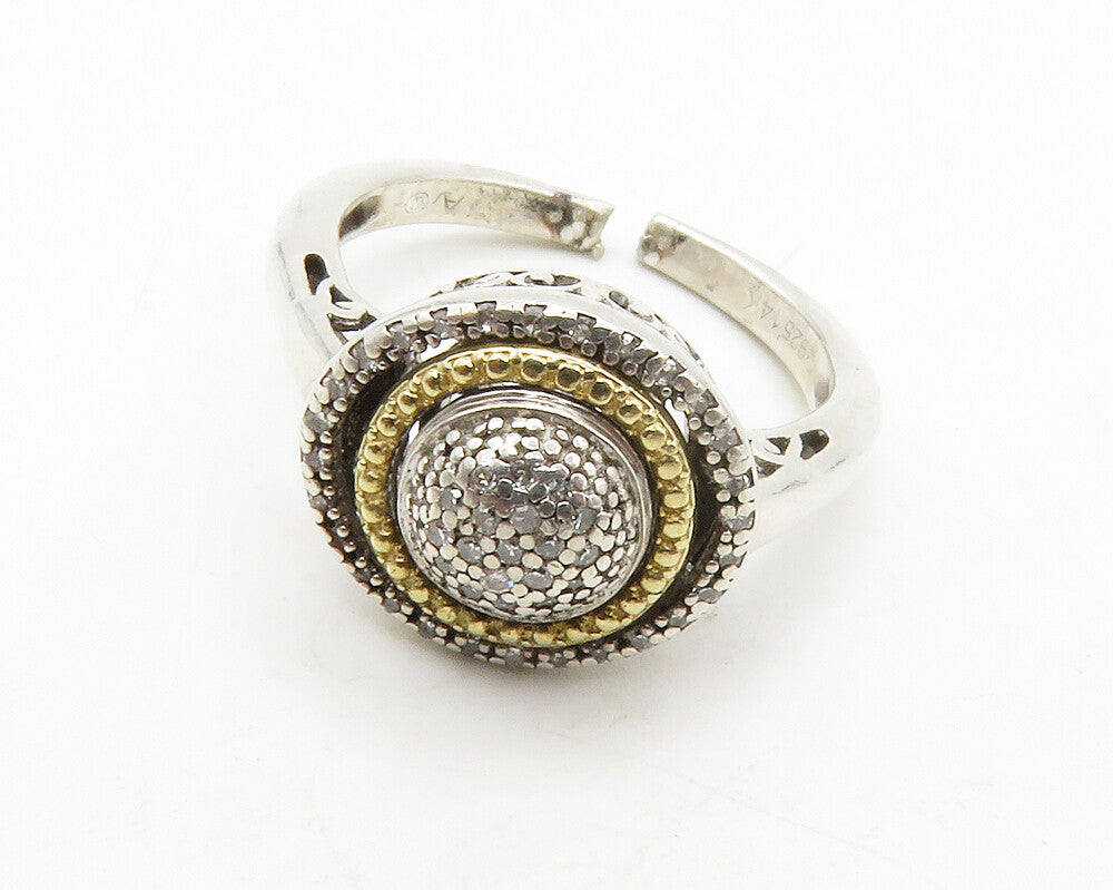 925 Sterling Silver  Vintage Genuine Diamonds 2 Tone Band Ring Sz 6  RG13397