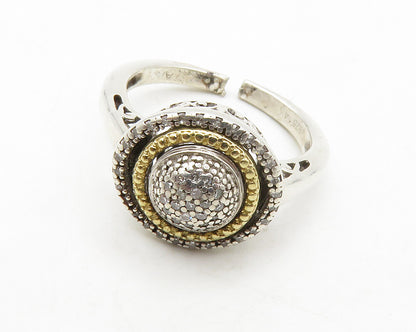 925 Sterling Silver  Vintage Genuine Diamonds 2 Tone Band Ring Sz 6  RG13397