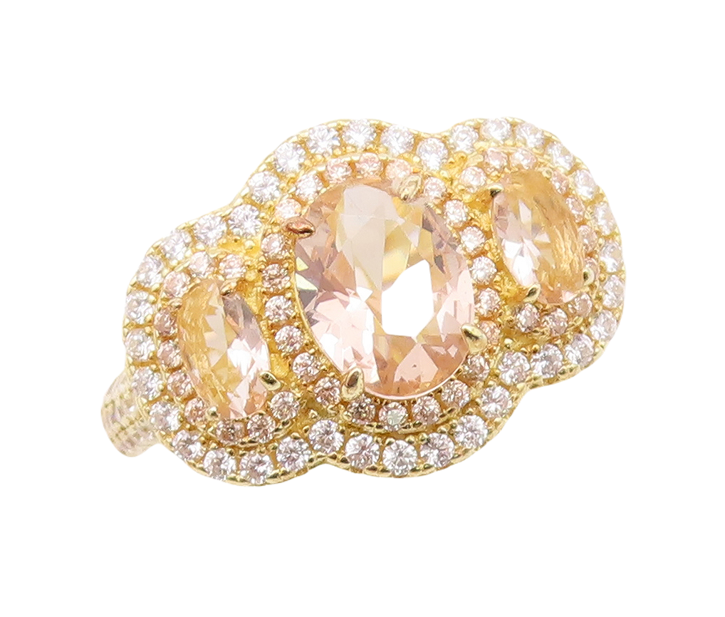925 Sterling Silver Vintage Ring Gold Plated Designer 2 Tone CZ  Sz 7  RG30163