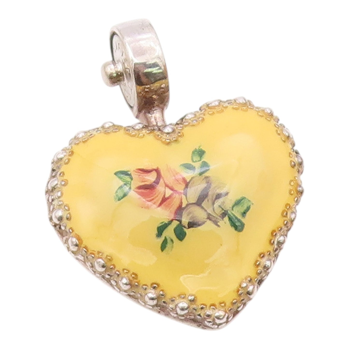 ESPO SIG 925 Silver  Vintage Enamel Floral Art Love Heart Pendant  PT17496