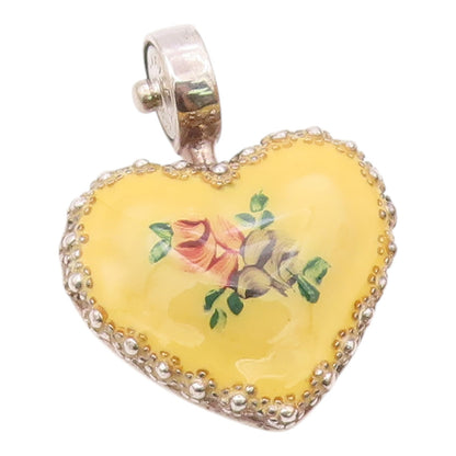 ESPO SIG 925 Silver  Vintage Enamel Floral Art Love Heart Pendant  PT17496