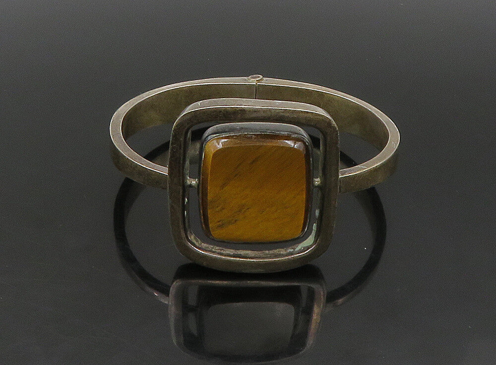 DESIGNER MEXICO 925 Silver  Vintage Tiger's Eye Square Bangle Bracelet  BT9208