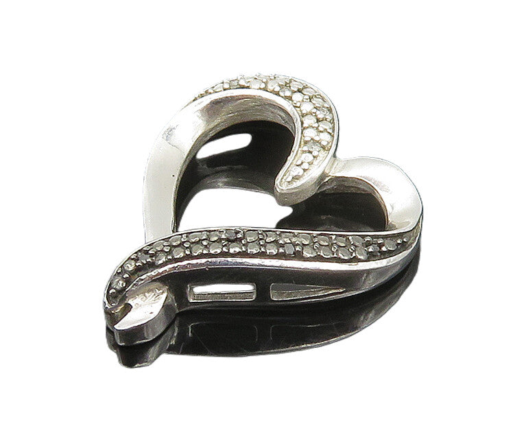 925 Sterling Silver  Vintage Genuine Diamonds Love Heart Pendant  PT14622