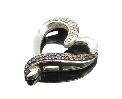 925 Sterling Silver  Vintage Genuine Diamonds Love Heart Pendant  PT14622