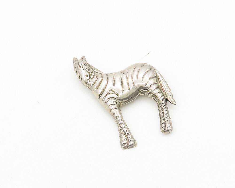 DESIGNER 925 Silver  Vintage Hollow Zebra Animal Motif Brooch Pin  BP7149