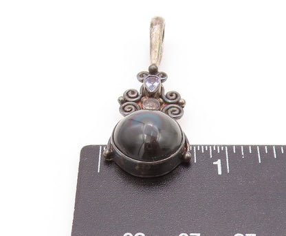 925 Sterling Silver Vintage Pendant SAJEN Antique Onyx & Amethyst  PT23946