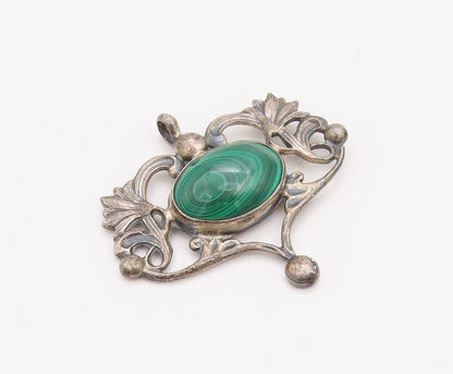 925 Sterling Silver Vintage Pendant TERNER Floral Oval Malachite Heart  PT23493