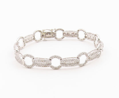 925 Sterling Silver Vintage Bracelet Real Diamonds Geometric Link Chain  BT12176