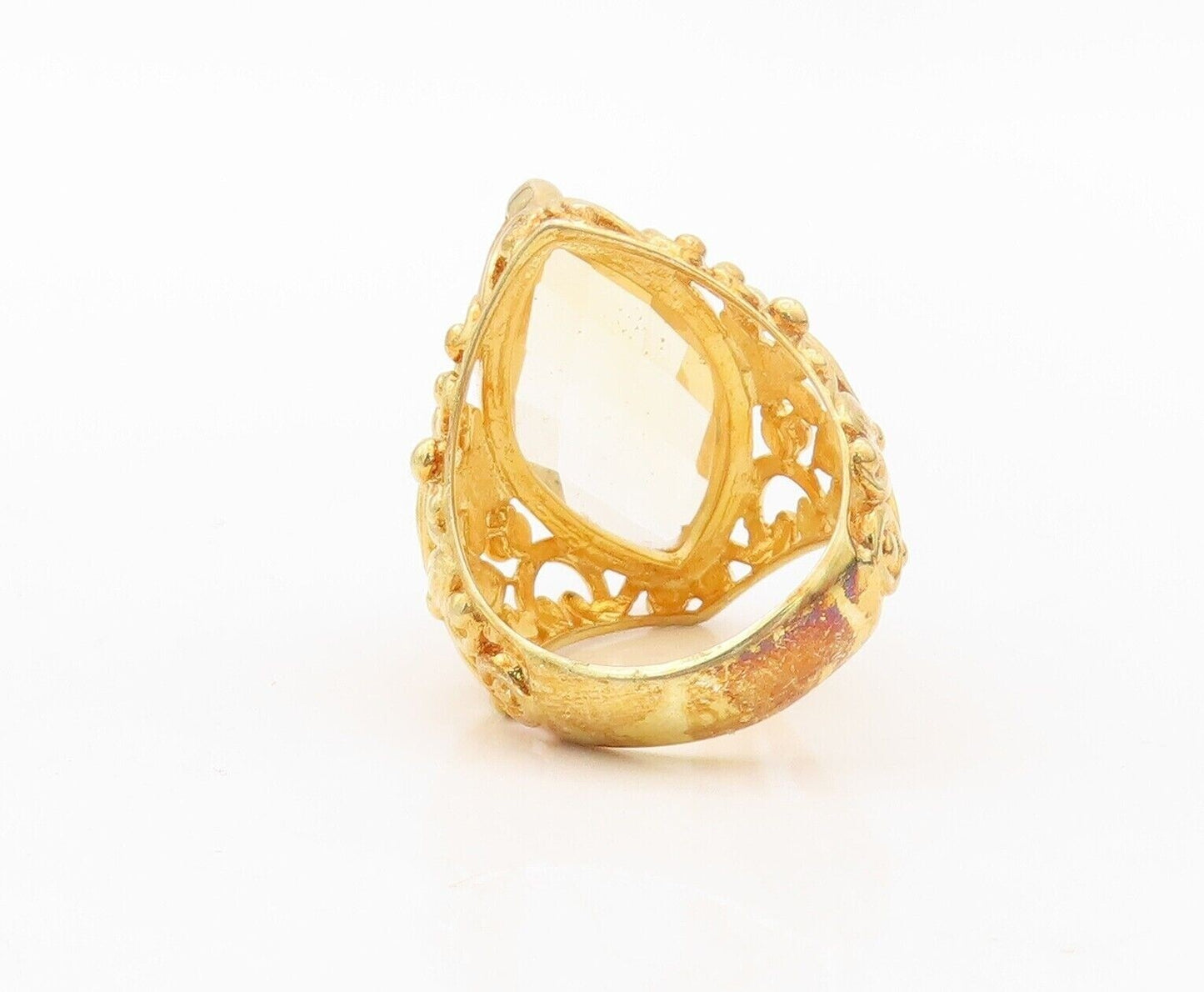 925 Sterling Silver Vintage Ring Gold Plated Marquise Cut Citrine  Sz 7  RG30242