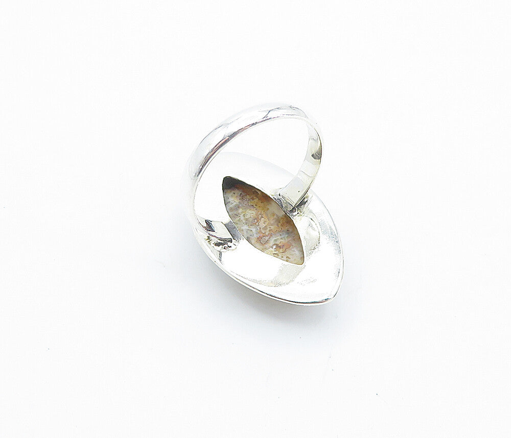 925 Sterling Silver  Cabochon Cut Jasper Pointed Cocktail Ring Sz 9  RG8191