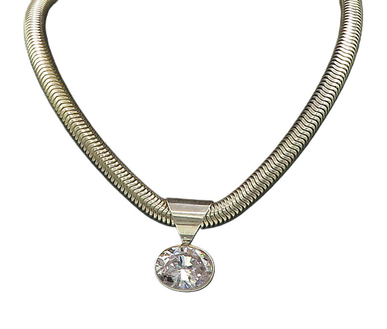 925 Sterling Silver  Vintage Shiny Cubic Zirconia Snake Chain Necklace  NE3375
