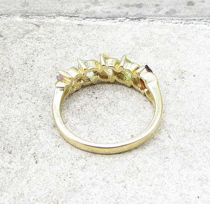 Gold Over 925 Sterling Silver Multi Colored Gemstones Band Ring Sz 6 RG1682