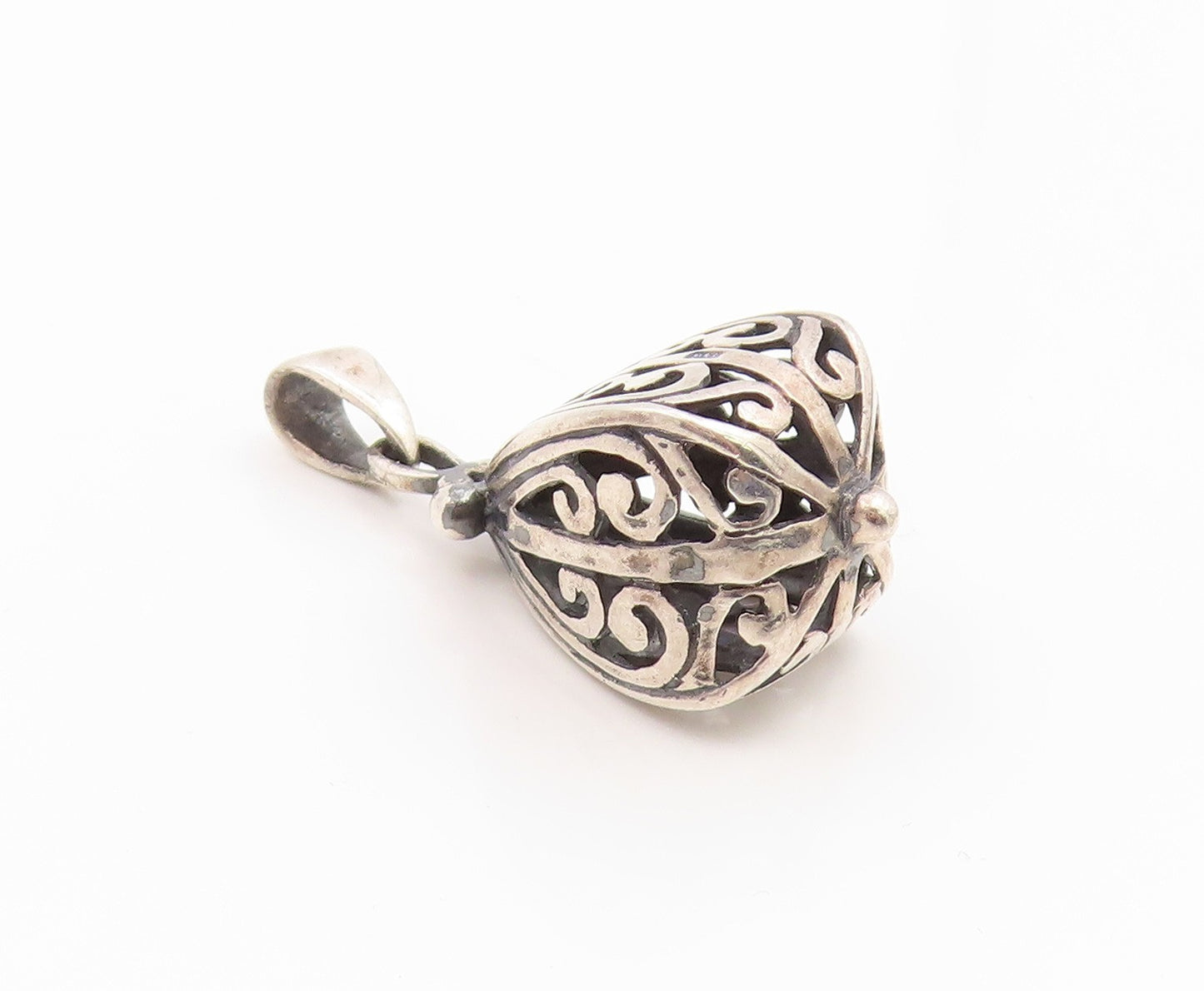 925 Sterling Silver Vintage Pendant Classic Scrollwork Cutout Drop Charm PT26056