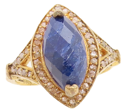 925 Sterling Silver Vintage Ring Gold Plated Sapphire & Diamonds  Sz 8  RG29775