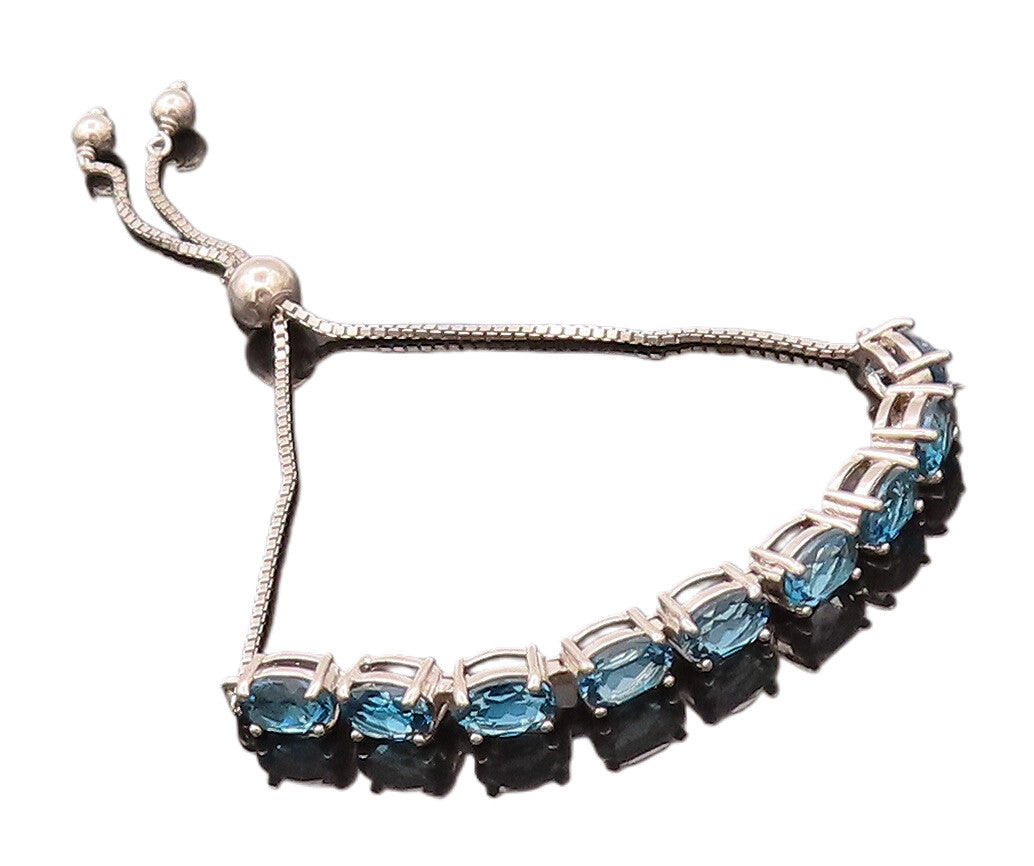 925 Sterling Silver Vintage Minimalist Oval Sapphire Bolo Bracelet BT9929