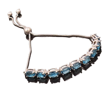 925 Sterling Silver Vintage Minimalist Oval Sapphire Bolo Bracelet BT9929