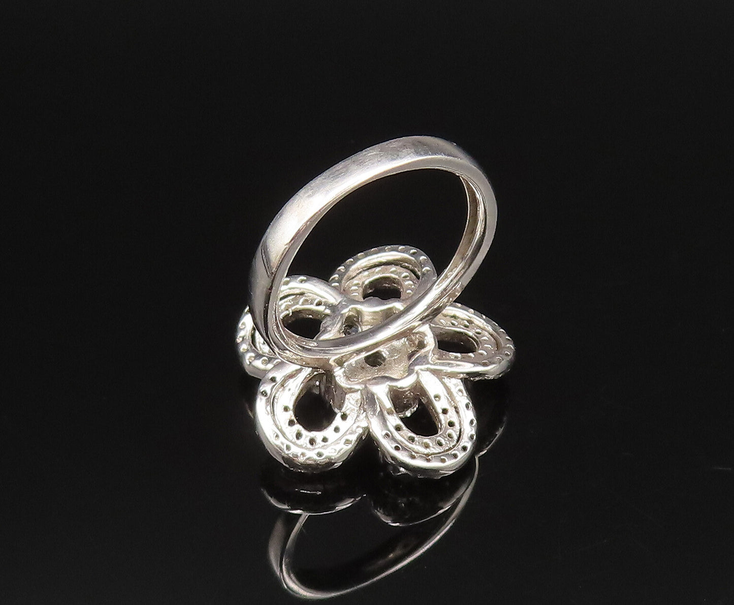 925 Sterling Silver  Vintage Openwork Cubic Zirconia Flower Ring Sz 6  RG25748