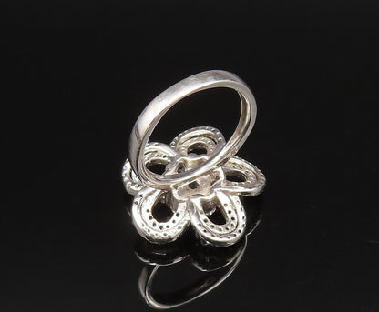 925 Sterling Silver  Vintage Openwork Cubic Zirconia Flower Ring Sz 6  RG25748