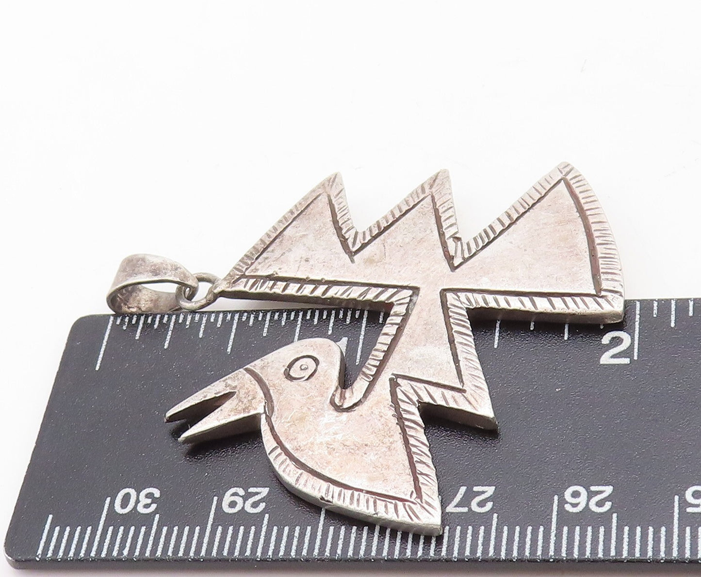925 Sterling Silver Vintage Pendant Dark Tone Designer Etched Bird  PT23733