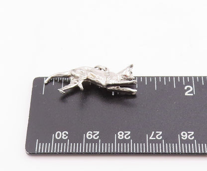 925 Sterling Silver Vintage Pendant 3D Playful Running Kitten Charm  PT24778
