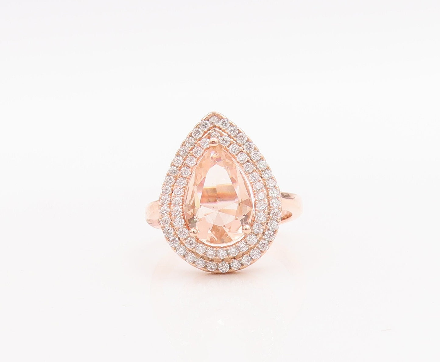 925 Sterling Silver Vintage Ring Drop Cut Morganite Halo CZ Bands Sz 7.5 RG29070