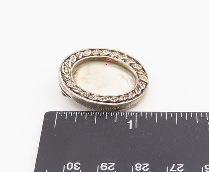 14k Gold & 925 Sterling Silver Vintage Brooch Real Diamond leaves Frame  BP12212