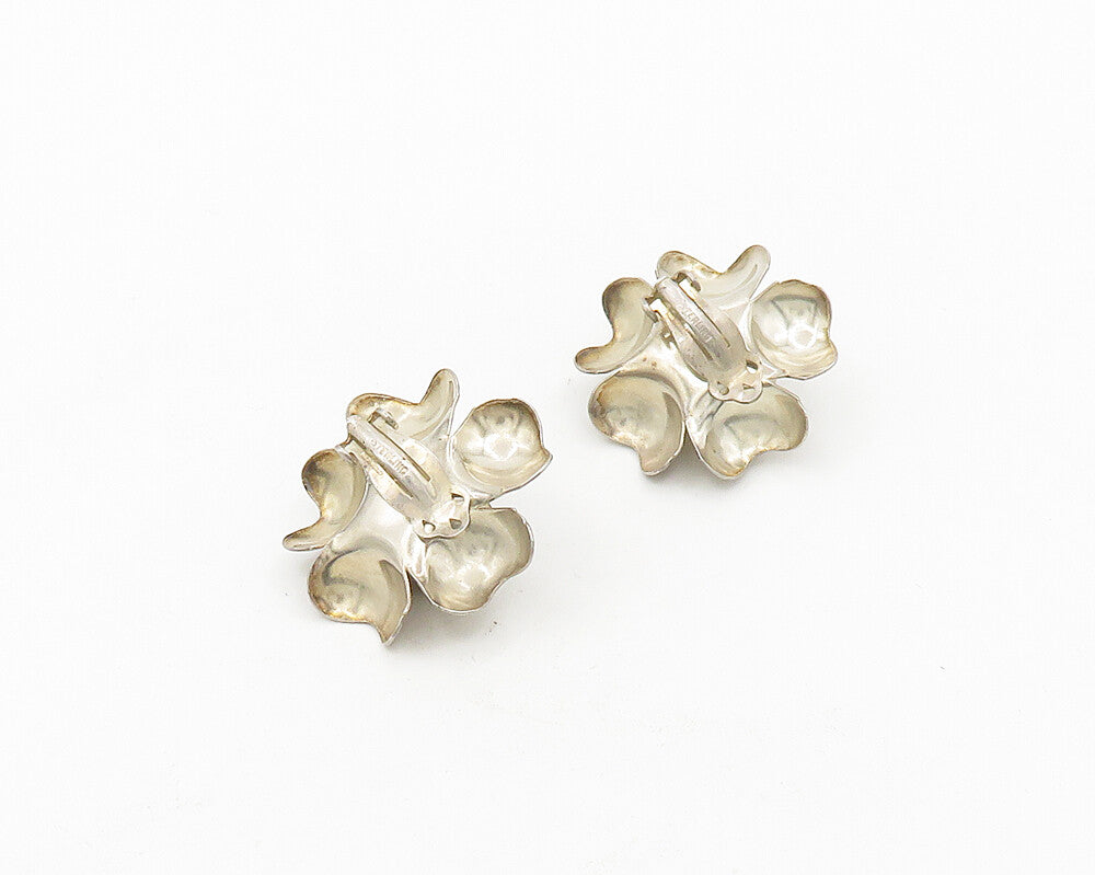925 Sterling Silver  Vintage Shiny Floral Motif Non Pierce Earrings  EG9382