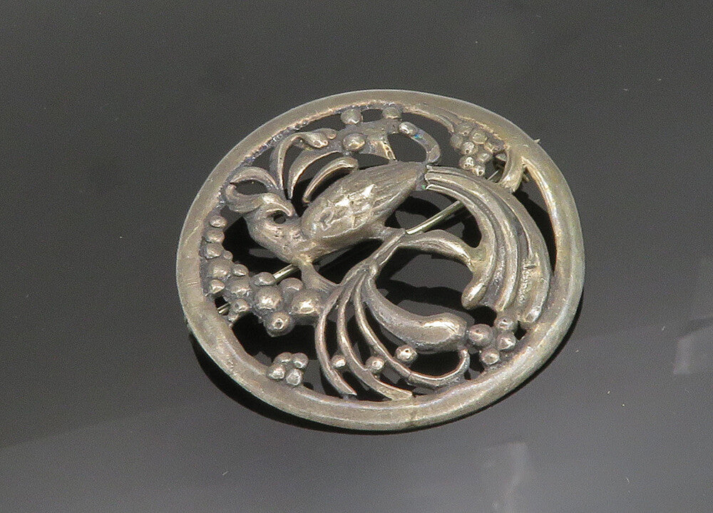 925 Sterling Silver  Vintage Antique Dark Tone Perched Bird Brooch Pin  BP7812