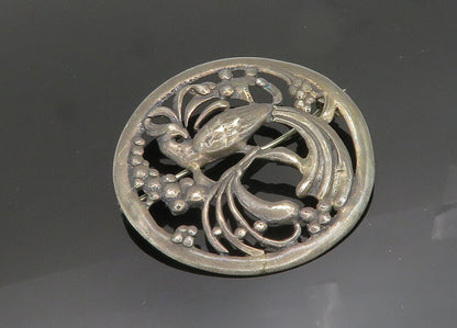 925 Sterling Silver  Vintage Antique Dark Tone Perched Bird Brooch Pin  BP7812