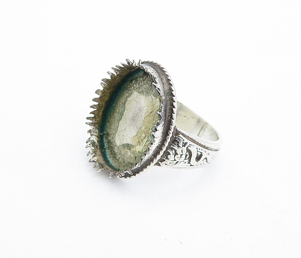 CHINESE 925 Sterling Silver  Vintage Antique Etched Cocktail Ring Sz 8  RG4669