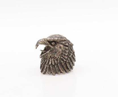 925 Sterling Silver Vintage Ring G & S Dark Tone Carved Eagle  Sz 7.5  RG31651