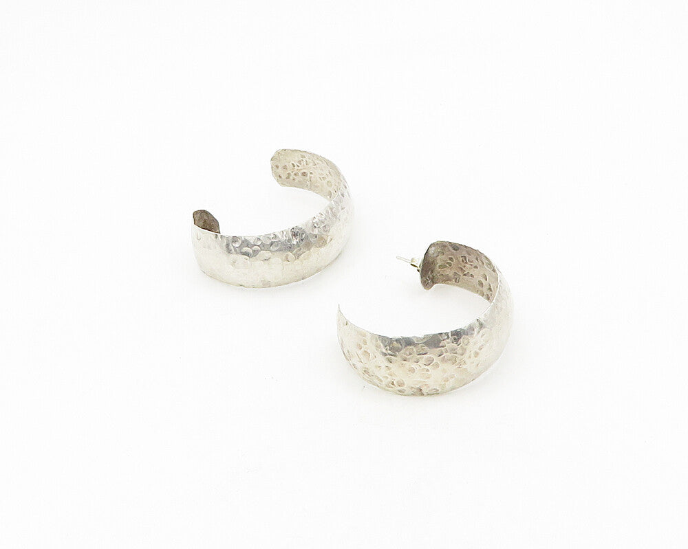 925 Sterling Silver  Vintage Shiny Hammered Round JHoop Earrings  EG9368
