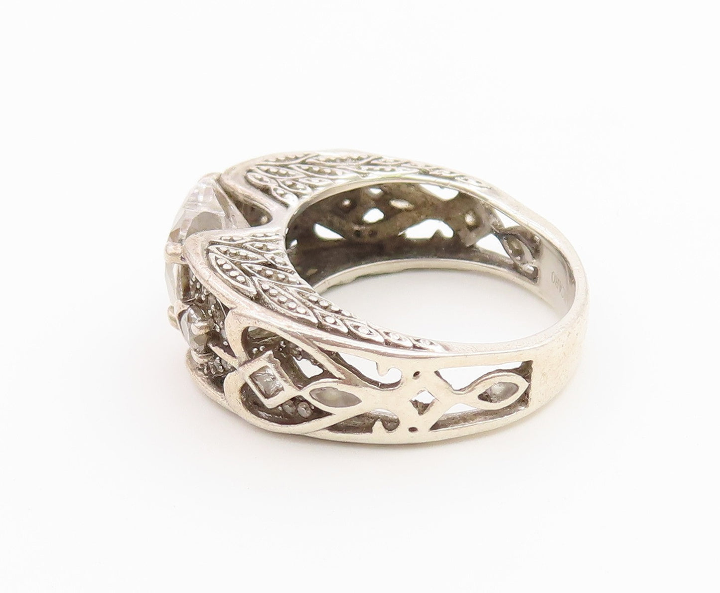 925 Sterling Silver Vintage Ring VANCARO CZ Love Heart Openwork  Sz 7  RG36672