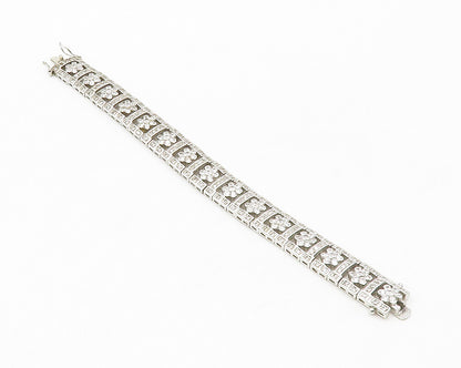 925 Sterling Silver  Shiny Cubic Zirconia Floral Link Chain Bracelet  BT5239