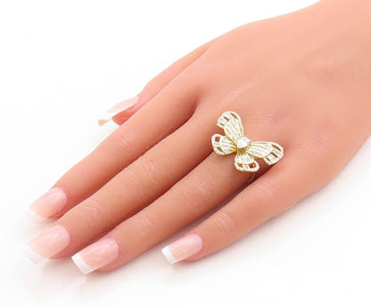925 Sterling Silver Vintage Ring Gold Plated Topaz Butterfly  Sz 6.5  RG31359