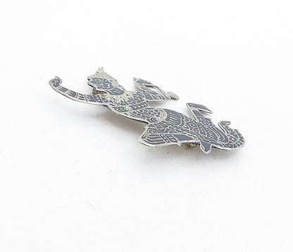 SIAM 925 Sterling Silver  Vintage Shiny Etched Niello Dancer Brooch Pin BP2048
