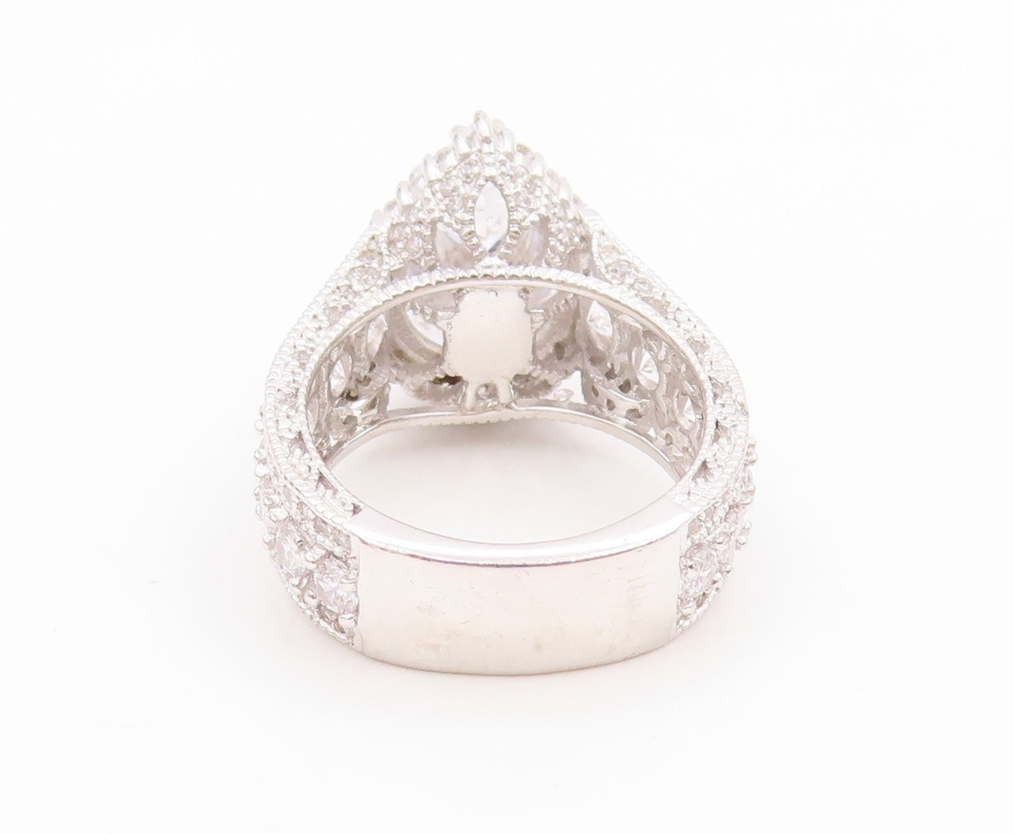 925 Sterling Silver Vintage Ring Pear Cut CZ Elegant Statement Band Sz 7 RG34736