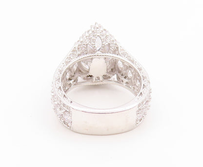 925 Sterling Silver Vintage Ring Pear Cut CZ Elegant Statement Band Sz 7 RG34736